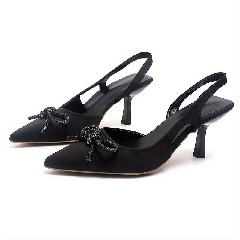 Women's Rhinestone Bow Sandals Slingback Stiletto Heel Shoes