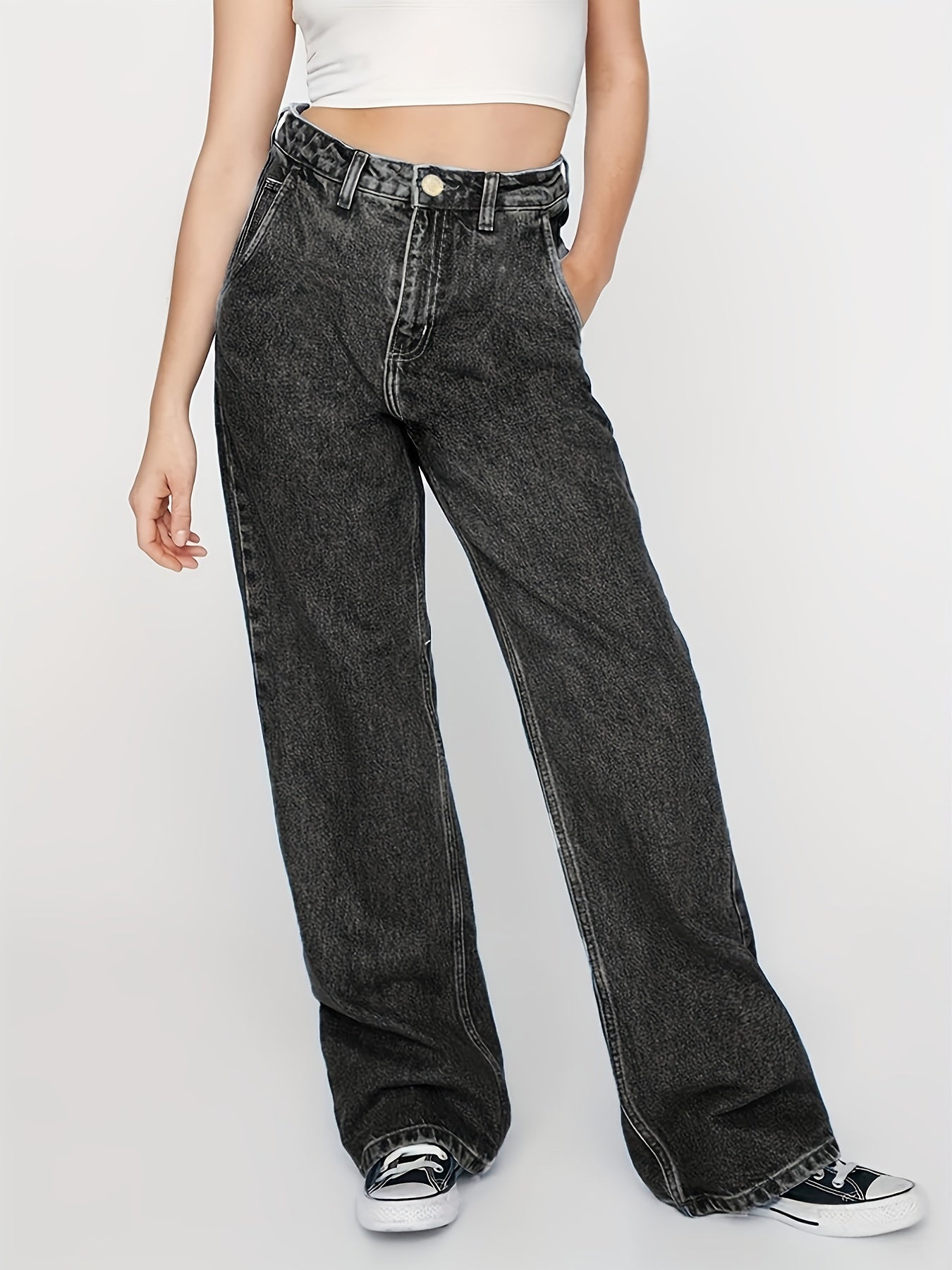 High Waist Straight Jeans Loose Fit Street Style Baggy Denim Pants