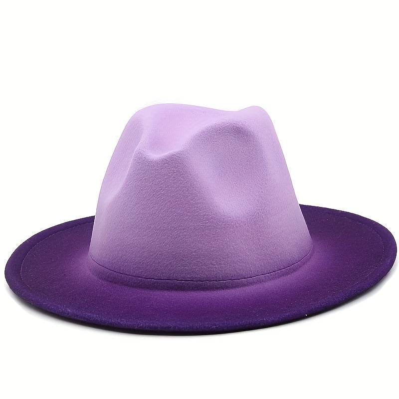 Gradient Wide Brim Fedora Hat For Sunshade