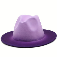 Gradient Wide Brim Fedora Hat For Sunshade