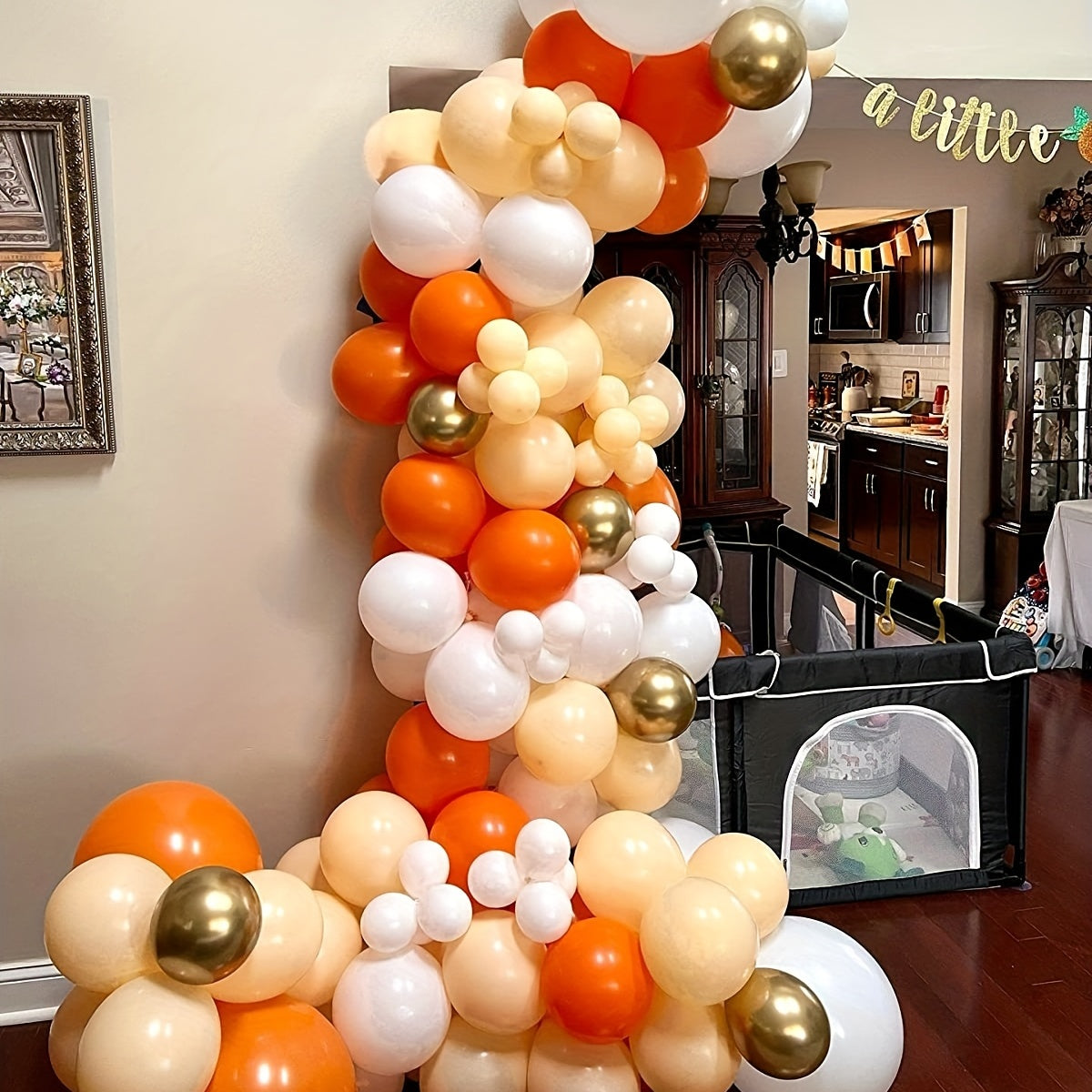 125pcs Orange Balloon Garland Kit With Yellow And Golden For Birthday