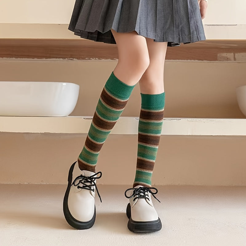 Striped Calf Socks College Style Knee High Socks Women's Stockings