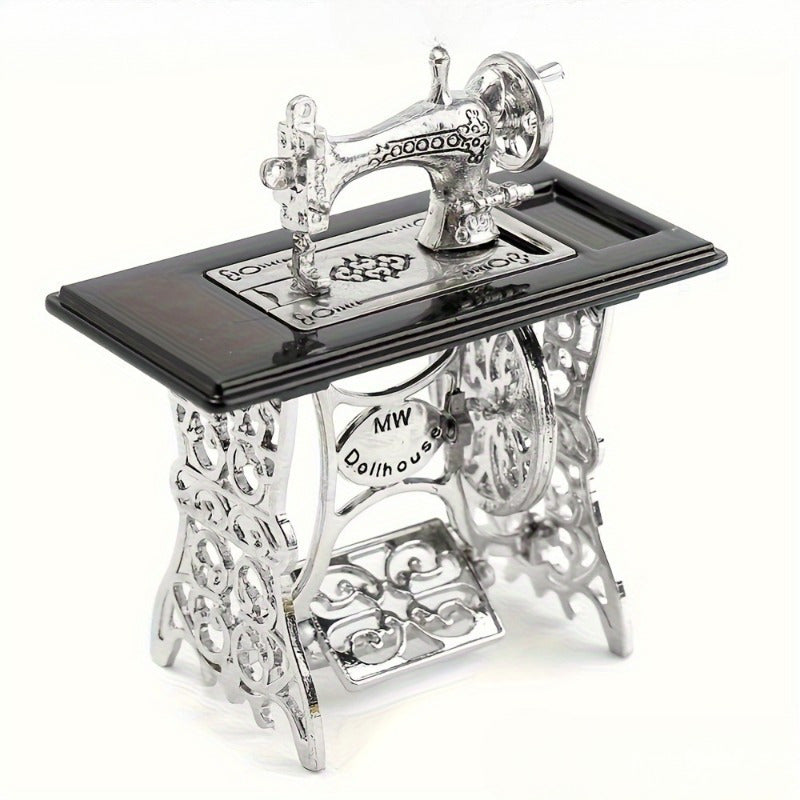 Vintage Silvery Sewing Machine Dollhouse Accessory Metal Collectible