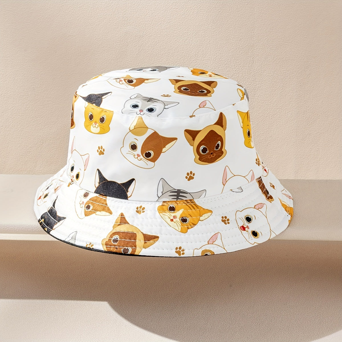 Kids Bucket Hat Romantic Kitten Pattern Reversible Beach Sun Hat