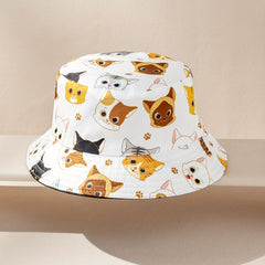 Kids Bucket Hat Romantic Kitten Pattern Reversible Beach Sun Hat