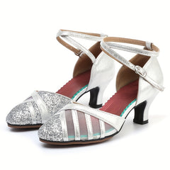 Silver Sequin Women's Mesh Dance Shoes Latin Jazz Breathable Comfortable