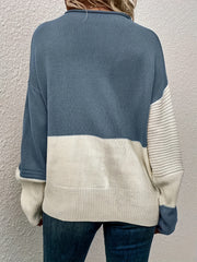 Colorblock Lantern Sleeve Sweater