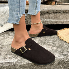 Women's Adjustable Strap Flat Mules Cork Clogs