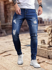 Slim Fit Ripped Jeans Mens Distressed Stretch Denim