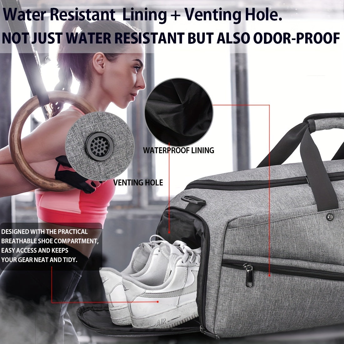 Large Capacity Gym Fitness Bag with Shoes Compartment Waterproof Storage