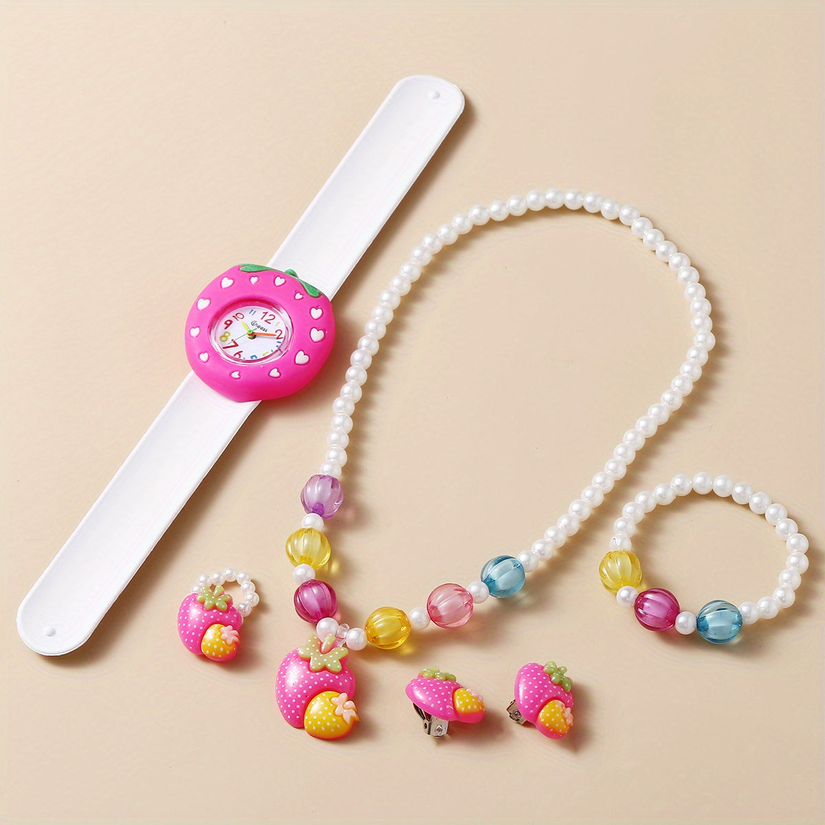 Unicorn Watch Necklace Hair Clips Bracelet Set Kids Birthday Christmas Gift