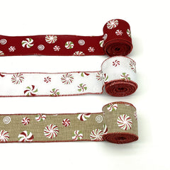 Christmas Ribbons Candy Wired Edge Ribbon Peppermints Pattern DIY Crafts Wreath