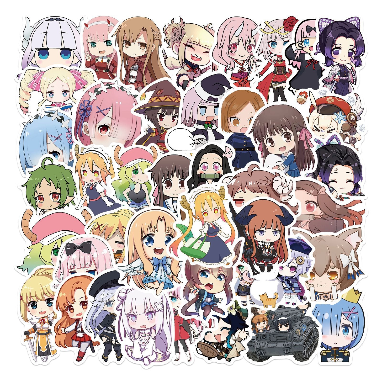 50pcs 2D Anime Heroines Waterproof Stickers for DIY Decor & Creative