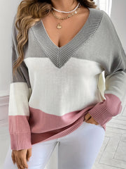 Colorblock V Neck Sweater for Women