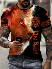 Lion Head 3D Print Men's Street Style Novelty Short Sleeve T Shirt