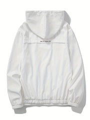 Solid Zip Up Men's Casual Jacket with Drawstring Hood