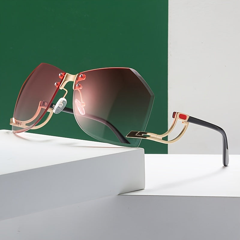 Oversized Rimless Wrap Around Sunglasses