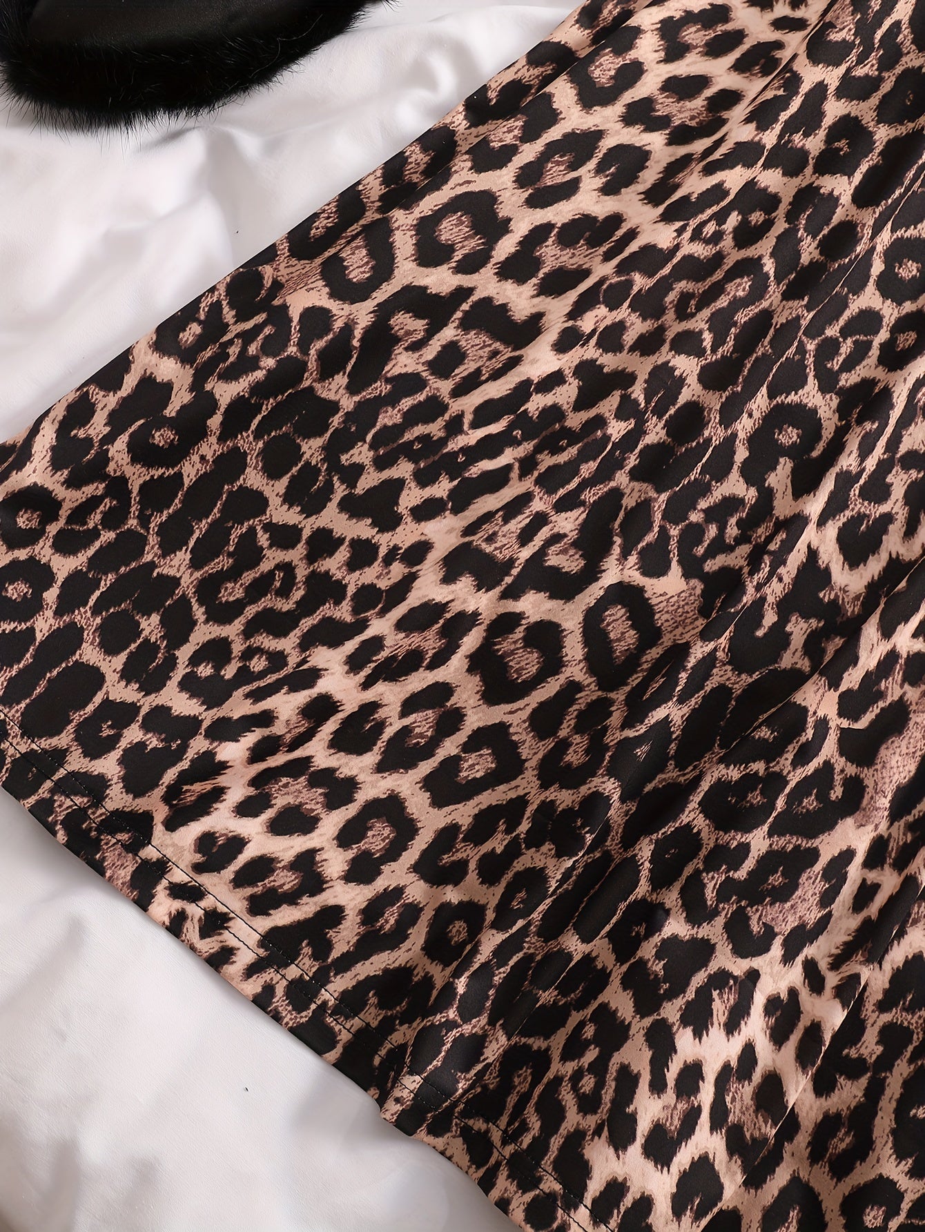 3 Pack Plus Size Sexy Nightdress Set Leopard Print Round Neck Contrast Trim
