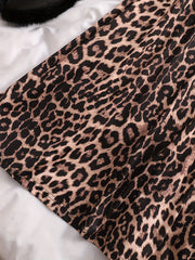 3 Pack Plus Size Sexy Nightdress Set Leopard Print Round Neck Contrast Trim