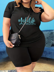 Women's Plus Letter Print 2-Piece Set