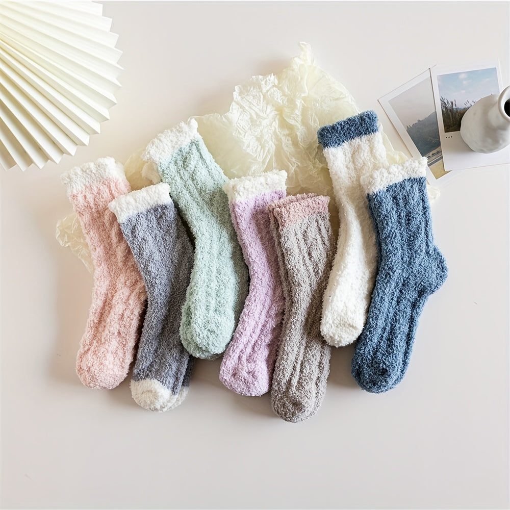 7 Pairs Colorblock Fuzzy Socks Comfy & Warm Thickened Floor Socks