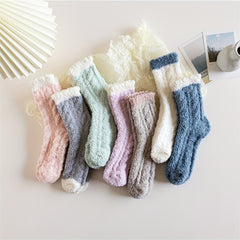 7 Pairs Colorblock Fuzzy Socks Comfy & Warm Thickened Floor Socks