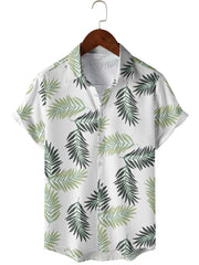 Leaf Print Men's Hawaiian Shirt for Summer Vacation