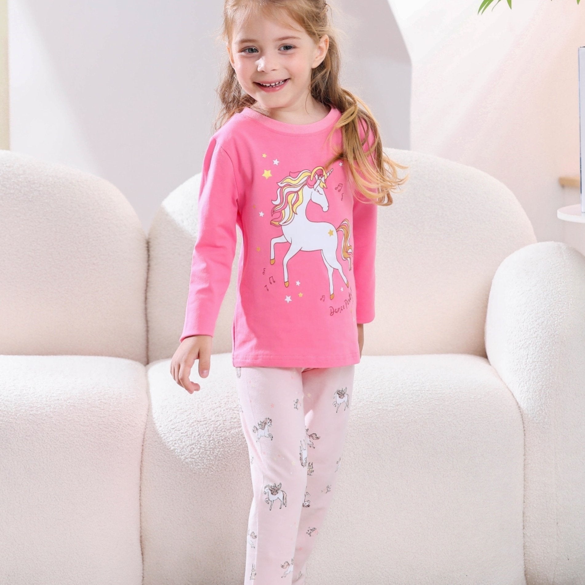 Kids Unicorn Print Pajama Set Crew Neck Top Long Sleeve Pants