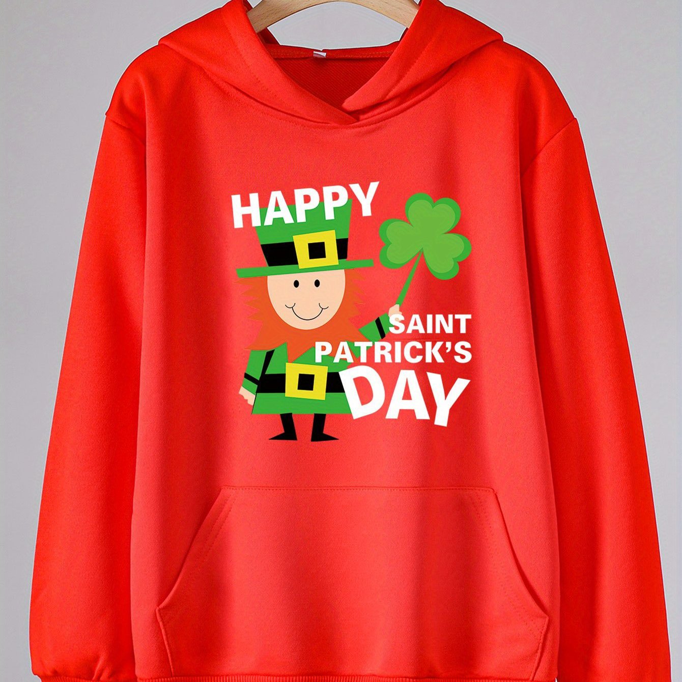 Happy St. Patrick's Print Clover Hoodie for Girls