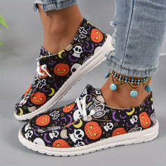Women's Pumpkin Print Canvas Shoes Lightweight Lace Up Outdoor Shoes