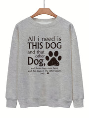 Dog Foot & Letter Print Pullover Sweatshirt for Women