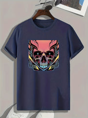 Skull Print Men's Graphic T-shirt for Summer