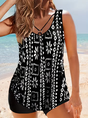 Floral Tankini Set with Ring Decor Top & Shorts