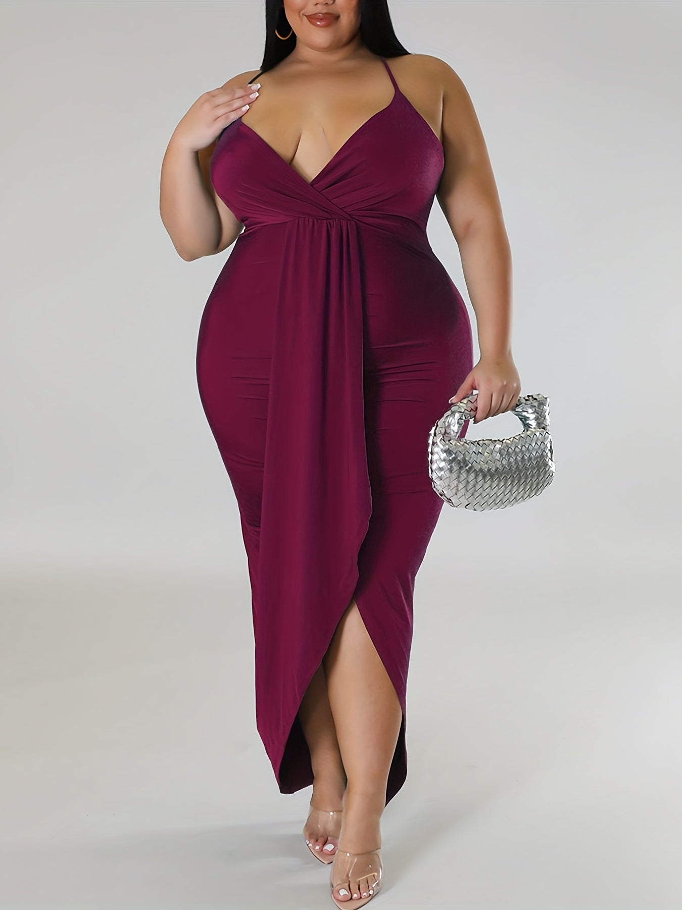 Deep V Neck Layered Ruched Cami Dress