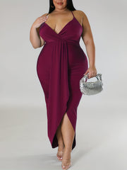 Deep V Neck Layered Ruched Cami Dress