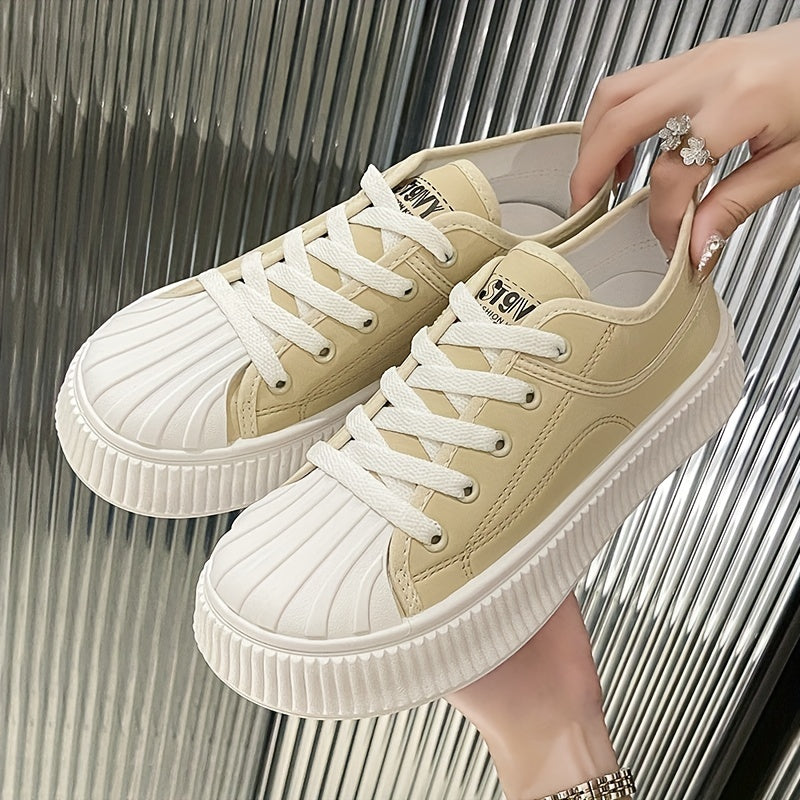 Women's Platform Sneakers Round Toe Lace Up Low Top Canvas Shoes
