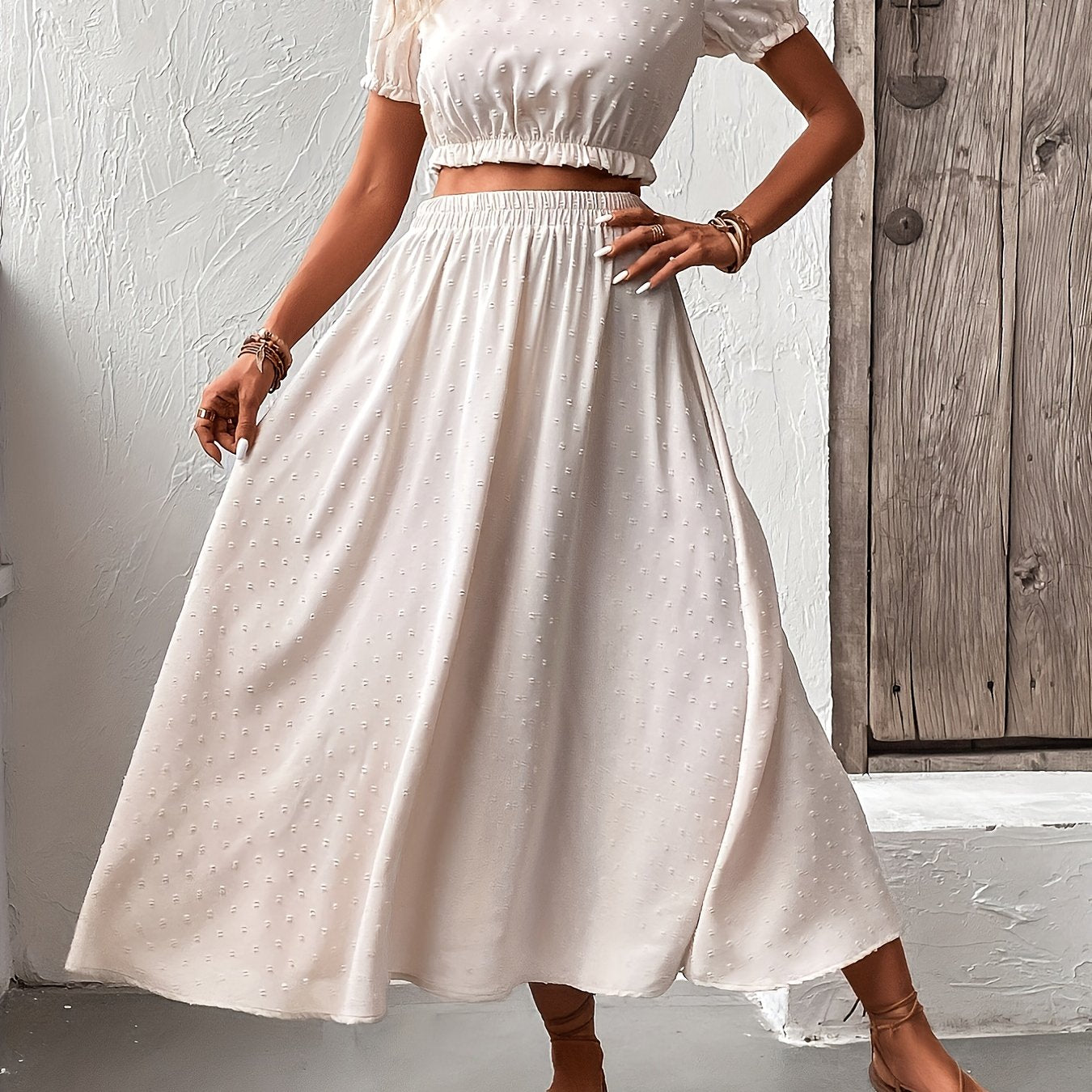 Casual Two Piece Set Short Sleeve Cropped Tops & Maxi Skirts Outfits
