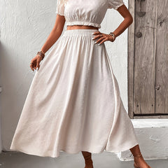 Casual Two Piece Set Short Sleeve Cropped Tops & Maxi Skirts Outfits