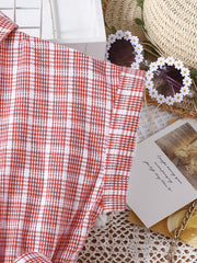 Girls Plaid Button Down Dress with Belt