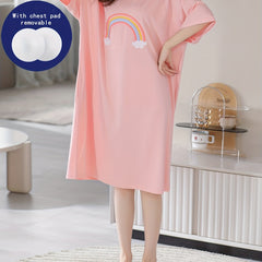 Rainbow Print Pullover Pajama Dress Mid Sleeve Nightgown