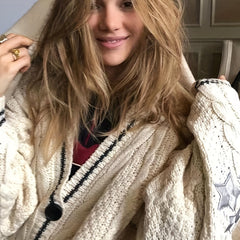 Star Embroidered Contrast Trim Cardigan Long Sleeve Casual Fall Winter