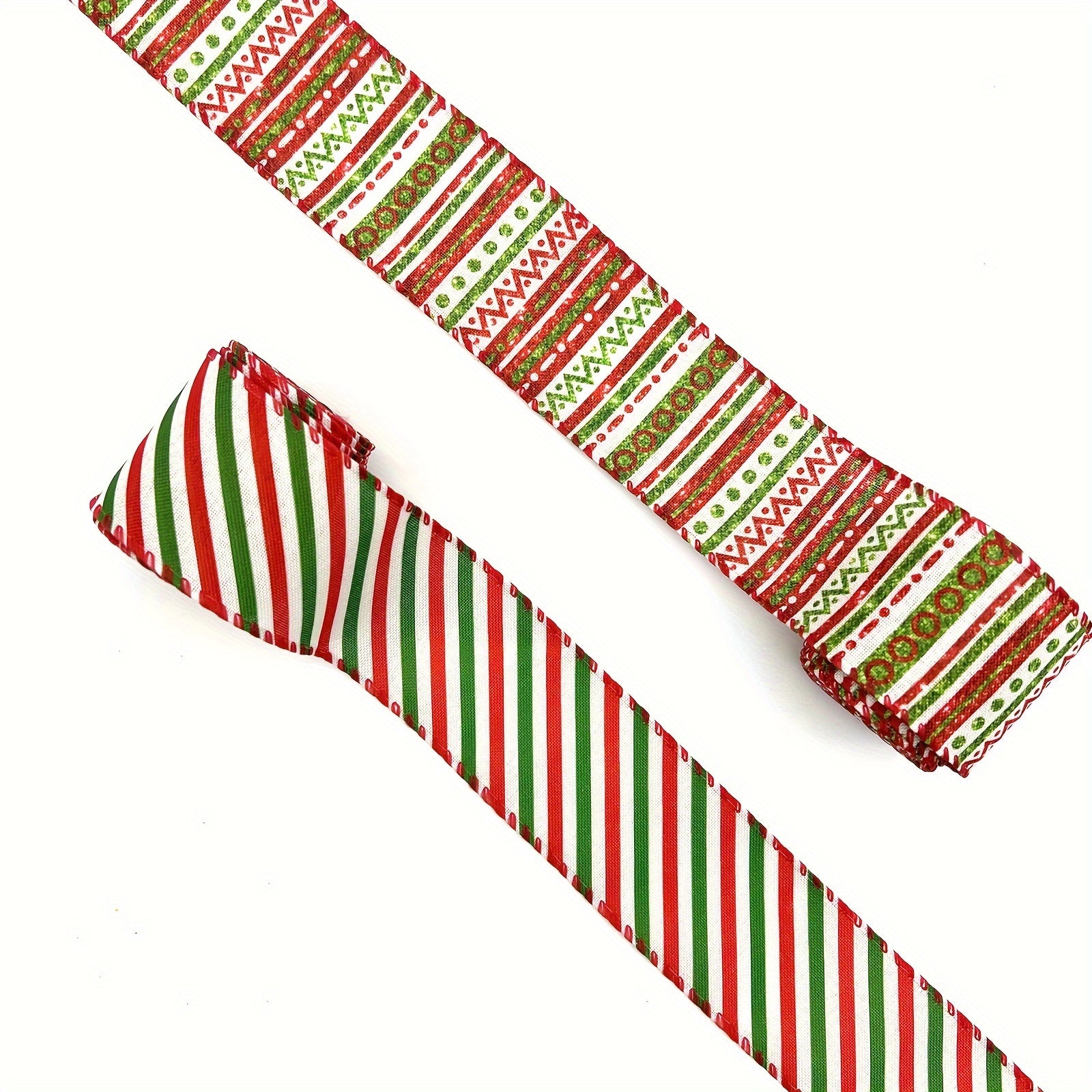 4 57 Meter Christmas Wired Edge Ribbon Red Green Stripe Ribbon Xmas Wrapping