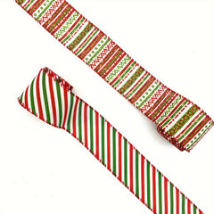 4 57 Meter Christmas Wired Edge Ribbon Red Green Stripe Ribbon Xmas Wrapping