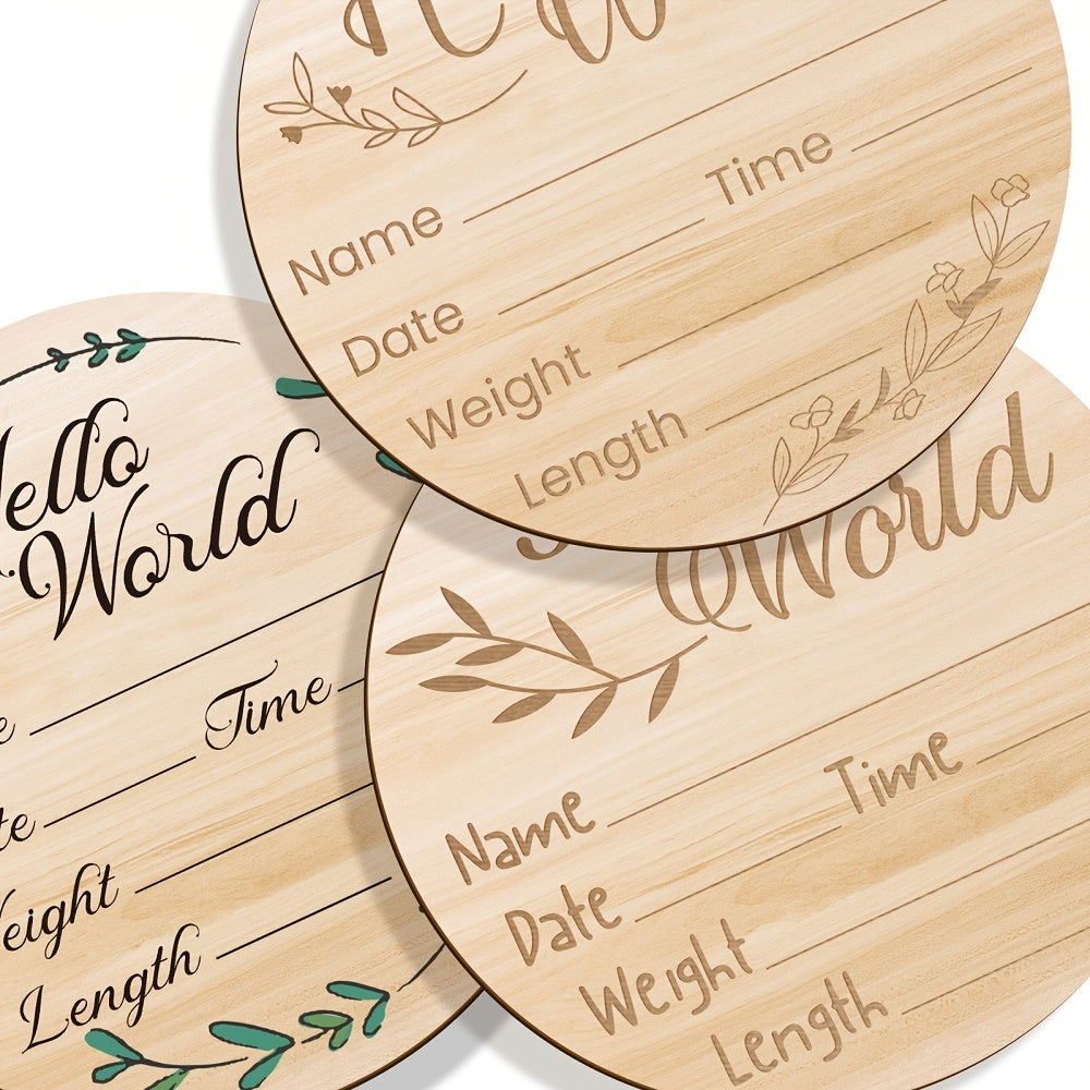 Hello World Wooden Laser Cut Baby Announcement Sign