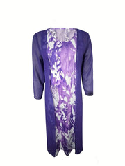 Long Cardigan & Floral Print Dress Set for Women