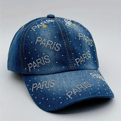 Rhinestone Decor Denim Baseball Cap Distressed Dad Hat Hip Hop Couple Sun Hats