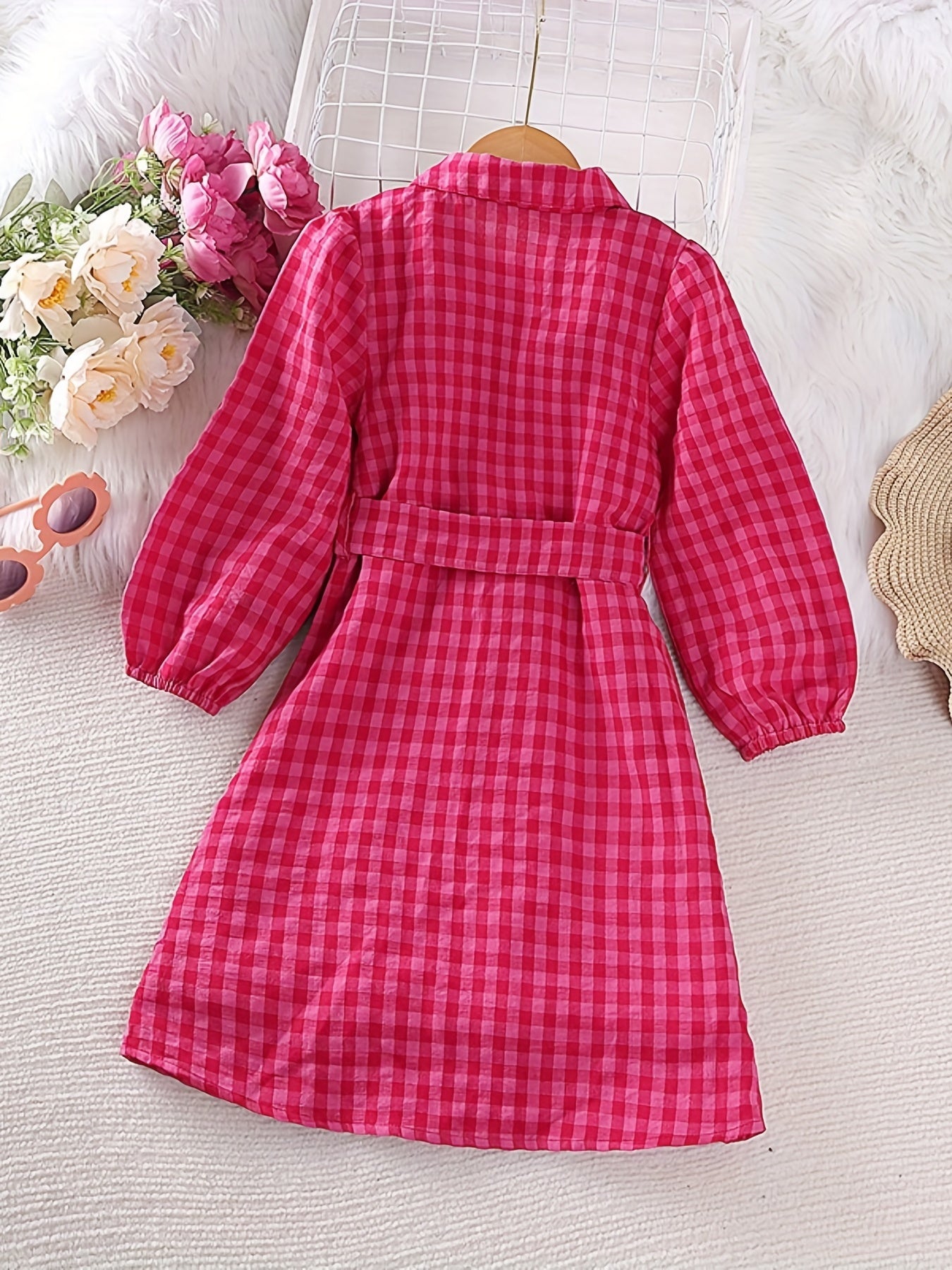 Vibrant Plaid Collar Casual Tunic Shirt Dress