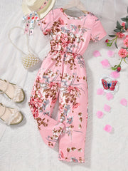 Toddler Girls Flowers Short Sleeve Romper Jumpsuit