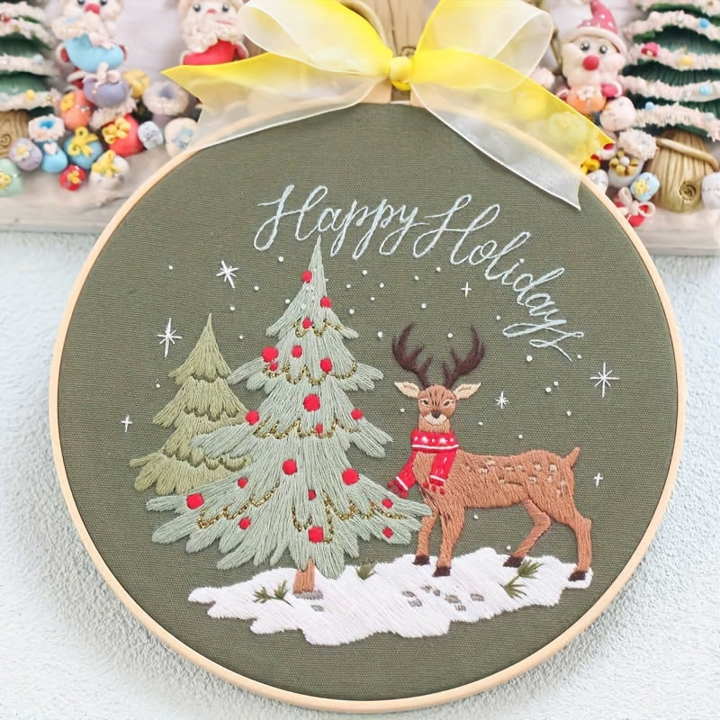 DIY Embroidery Kit Christmas Pattern Material with Hoop