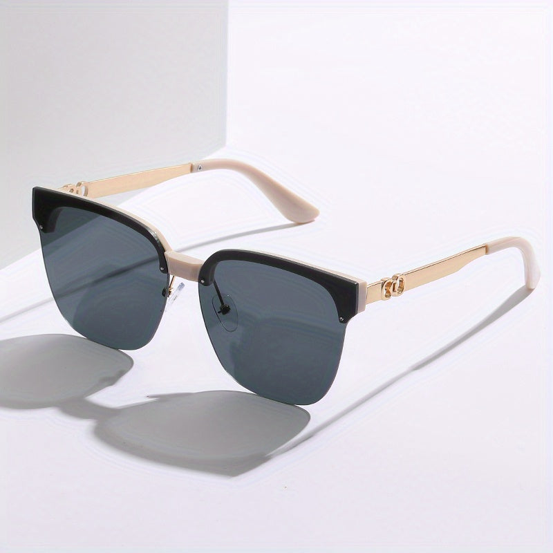 Men's Vintage Half Frame Metal Sunglasses UV400 with Case & Cloth